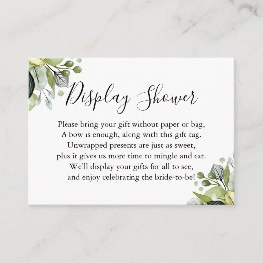 シンプルブライダルシャワー緑を白に表示 エンクロージャーカード (正面)