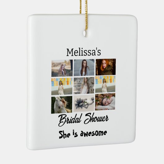 シンプルブライダルシャワー9光パーソナライズされたコラージュ セラミックオーナメント (右)