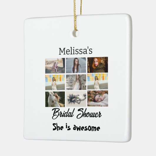 シンプルブライダルシャワー9光パーソナライズされたコラージュ セラミックオーナメント (左)