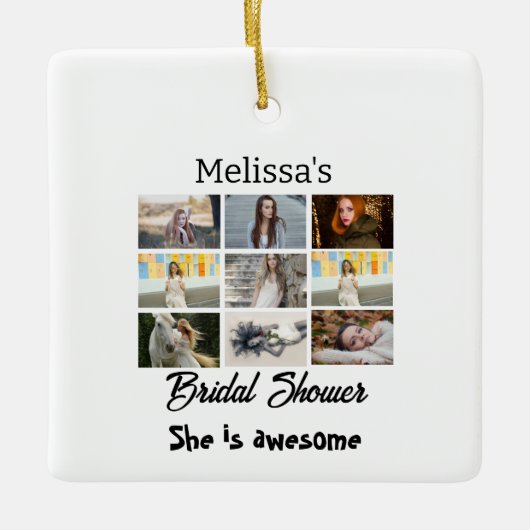 シンプルブライダルシャワー9光パーソナライズされたコラージュ セラミックオーナメント (正面)