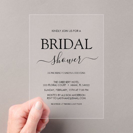 シンプルブライダルシャワー アクリル招待状 (インサイチュ (ポータブル))