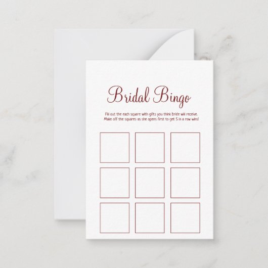 シンプルブライダルミニマルブライダルシャワーゲーム ノートカード (正面)