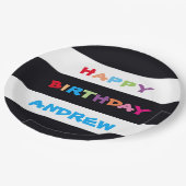 シンプルブライトカラフル名前をカスタムするハッピーバースデー ペーパープレート (アングル)