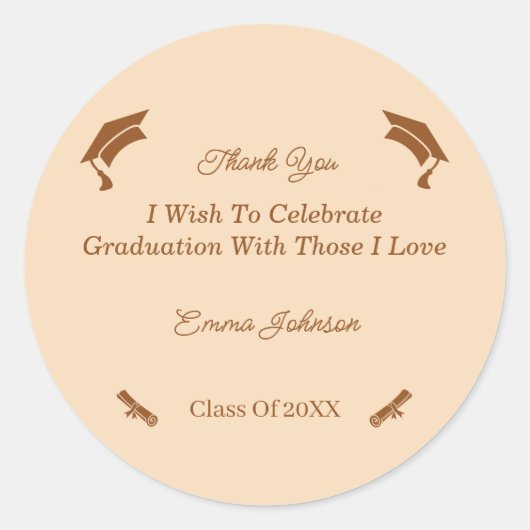 シンプルブラウンとベージュのカスタマイズ卒業 ラウンドシール (正面)