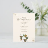 シンプルブラウンアンドクリームフローラ結婚ズ ポストカード (スタンド正面)