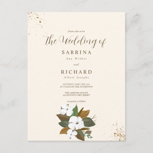 シンプルブラウンアンドクリームフローラ結婚ズ ポストカード (正面)