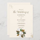 シンプルブラウンアンドクリームフローラ結婚ズ 招待状 (正面/裏面)