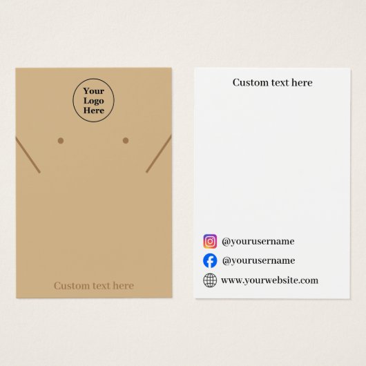 シンプルブラウンエレガントネックレスイヤリングディスプレイカード (正面&裏面)