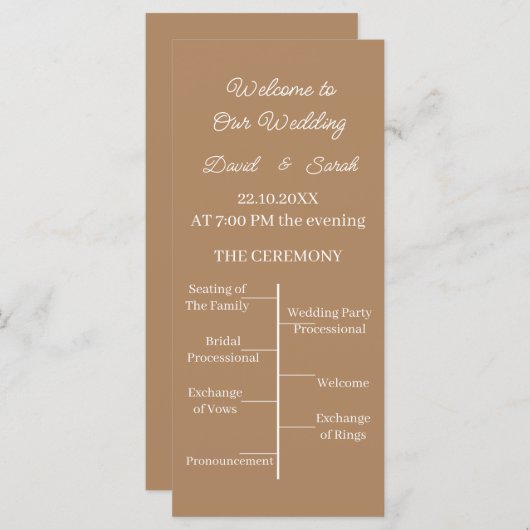 シンプルブラウンカスタマイズ結婚式 プログラム (正面/裏面)