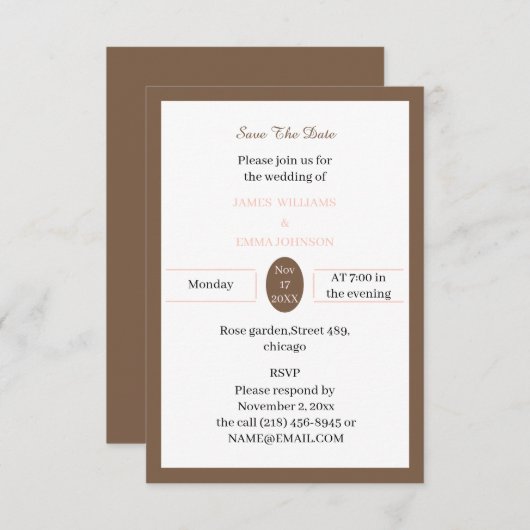 シンプルブラウンカスタム セーブザデート (正面/裏面)