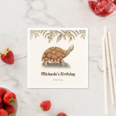 シンプルブラウンカメ誕生日パーティー スタンダードカクテルナプキン (インサイチュ)