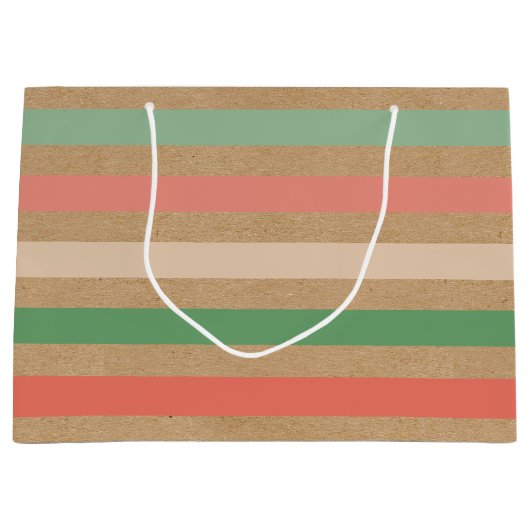 シンプルブラウンストライプクラフト上のクラシックパタフェイクーン ラージペーパーバッグ (正面)