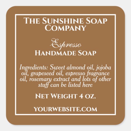 シンプルブラウンソープ及び化粧品ラベル スクエアシール (正面)