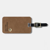 シンプルブラウンレザー金ゴールドモノグラム ラゲッジタグ (正面横)