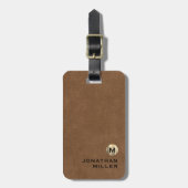 シンプルブラウンレザー金ゴールドモノグラム ラゲッジタグ (正面縦)