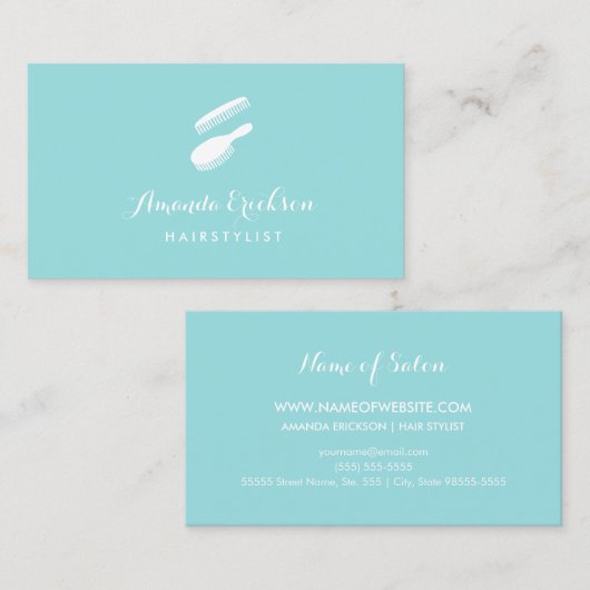 シンプルブラシとコームのカスタムヘアスタイリスト 名刺 (正面/裏面)