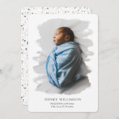 シンプルブラシストローク写真の誕生のお知らせ 案内状 (正面/裏面)