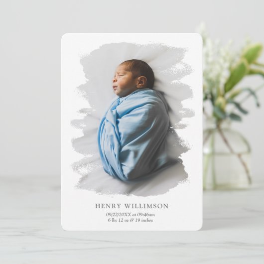 シンプルブラシストローク写真の誕生のお知らせ 案内状 (スタンド正面)