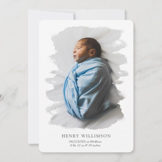 シンプルブラシストローク写真の誕生のお知らせ 案内状 (正面)