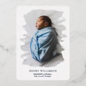 シンプルブラシストローク写真の誕生のお知らせ 箔招待状 (正面)