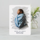 シンプルブラシストローク写真の誕生のお知らせ 箔招待状 (立ち正面)