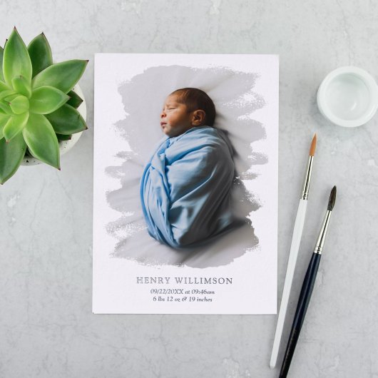 シンプルブラシストローク写真の誕生のお知らせ 箔招待状