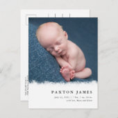 シンプルブラシ仕上げフレームベビーフォト誕生 案内ポストカード (正面/裏面)