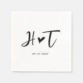 シンプルブラシ付きスクリプトハートモノグラ結婚ムの スタンダードカクテルナプキン (正面)