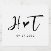 シンプルブラシ付きスクリプトハートモノグラ結婚ムの スパークリングワインラベル (シングルラベル)