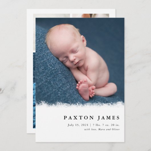 シンプルブラシ付きフレームベビー写真誕生のお知らせ 招待状 (正面/裏面)