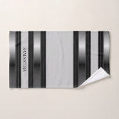 シンプルブラックとシルバーの幾何ストライプ バスタオルセット (ハンドタオル)