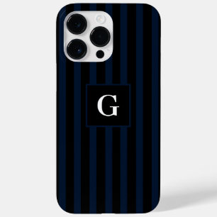 シンプルブラックとダークブルーのストライプイニシャル Case-Mate iPhone 14 PRO MAXケース