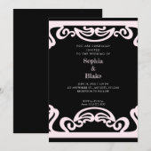 シンプルブラックとピンクのアールデコ結婚ズ 招待状 (正面/裏面)