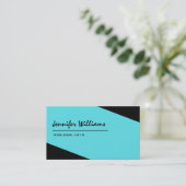 シンプルブラックとブルーのミニマリスト 名刺 (スタンド正面)