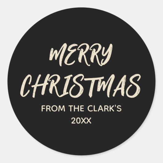 シンプルブラックと金ゴールドモダンメリークリスマス ラウンドシール (正面)