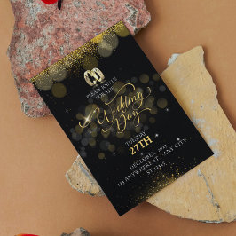 シンプルブラックアンド金ゴールドエレガモダンントウェディング 招待状