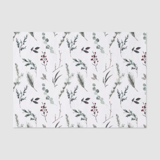 シンプルブラックウィンター植物水色クリスマス 薄葉紙 (正面)