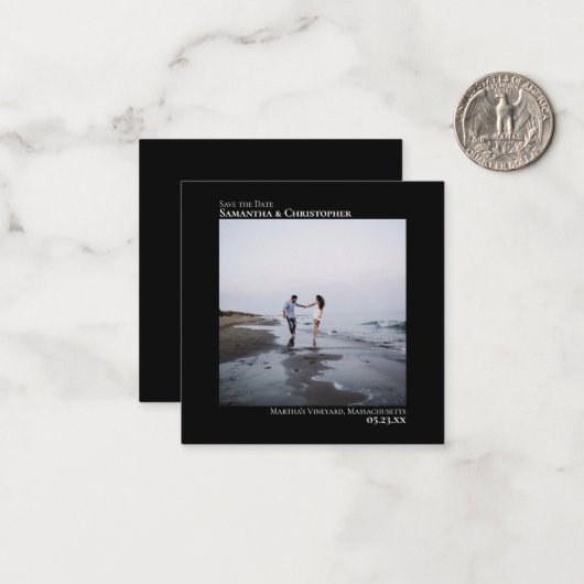 シンプルブラックウェディング日付を保存フォトミニ ノートカード (正面/裏面インサイチュ)