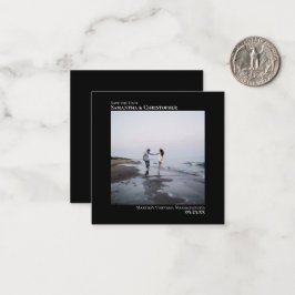 シンプルブラックウェディング日付を保存フォトミニ ノートカード