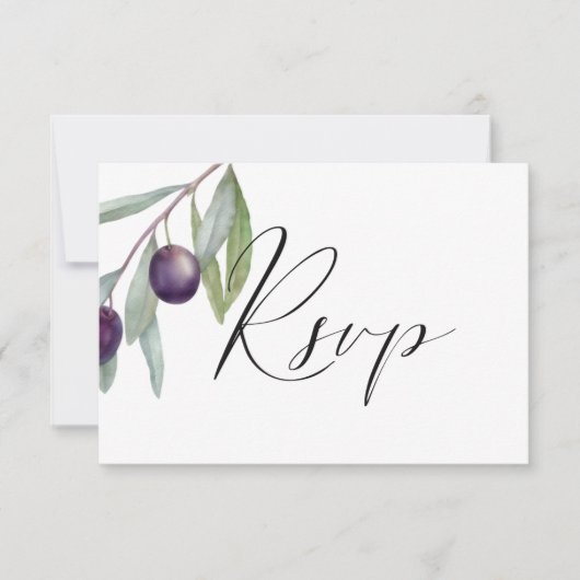 シンプルブラックオリーブのブランチの食事の選択ウォーターカラー 出欠カード (正面)