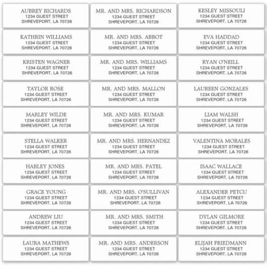 シンプルブラックオンホワイト結婚ズゲスト住所 シール (正面)