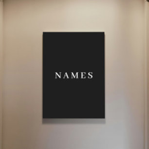 シンプルブラックカスタム名の追加エレガント メタルプリント