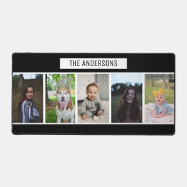 シンプルブラックカスタム家族5枚フォトコラージュ デスクマット