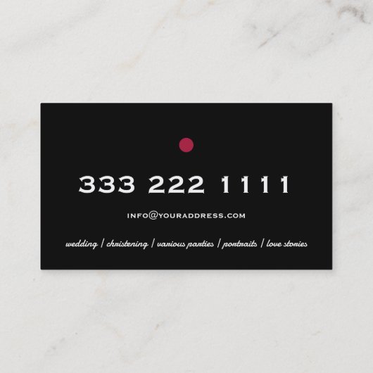 シンプルブラックカメラレンズ写真撮影カード 名刺 (裏面)