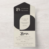 シンプルブラッククリームレトロ オールインワン招待状 (内側)