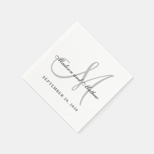 シンプルブラックグレーモノグラムエレガントな結婚式 スタンダードカクテルナプキン (角)