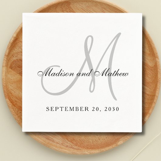 シンプルブラックグレーモノグラムエレガントな結婚式 スタンダードカクテルナプキン