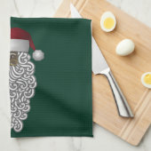 シンプルブラックサンタクロースグリーンクリスマスホリデー キッチンタオル (四つ折り)