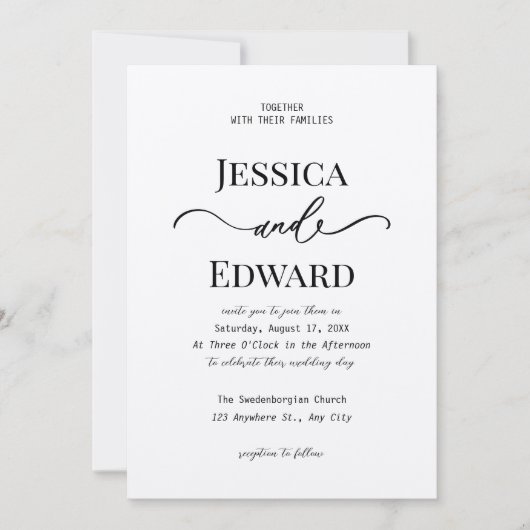 シンプルブラックシックモダンミニマルクラシックエレガント 招待状 (正面)