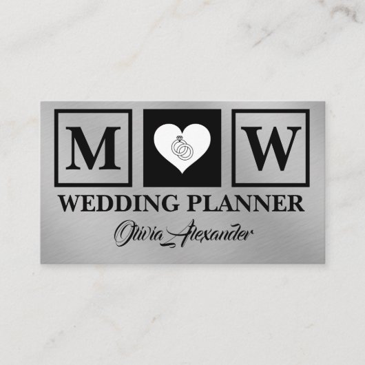 シンプルブラックシルバーウェディングプランナー名刺 名刺 (正面)